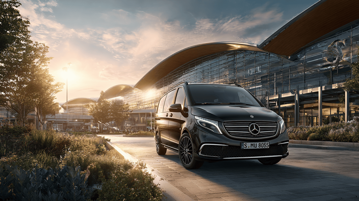 Mercedes V-Class VIP transfer waiting at Istanbul Airport departure terminal
