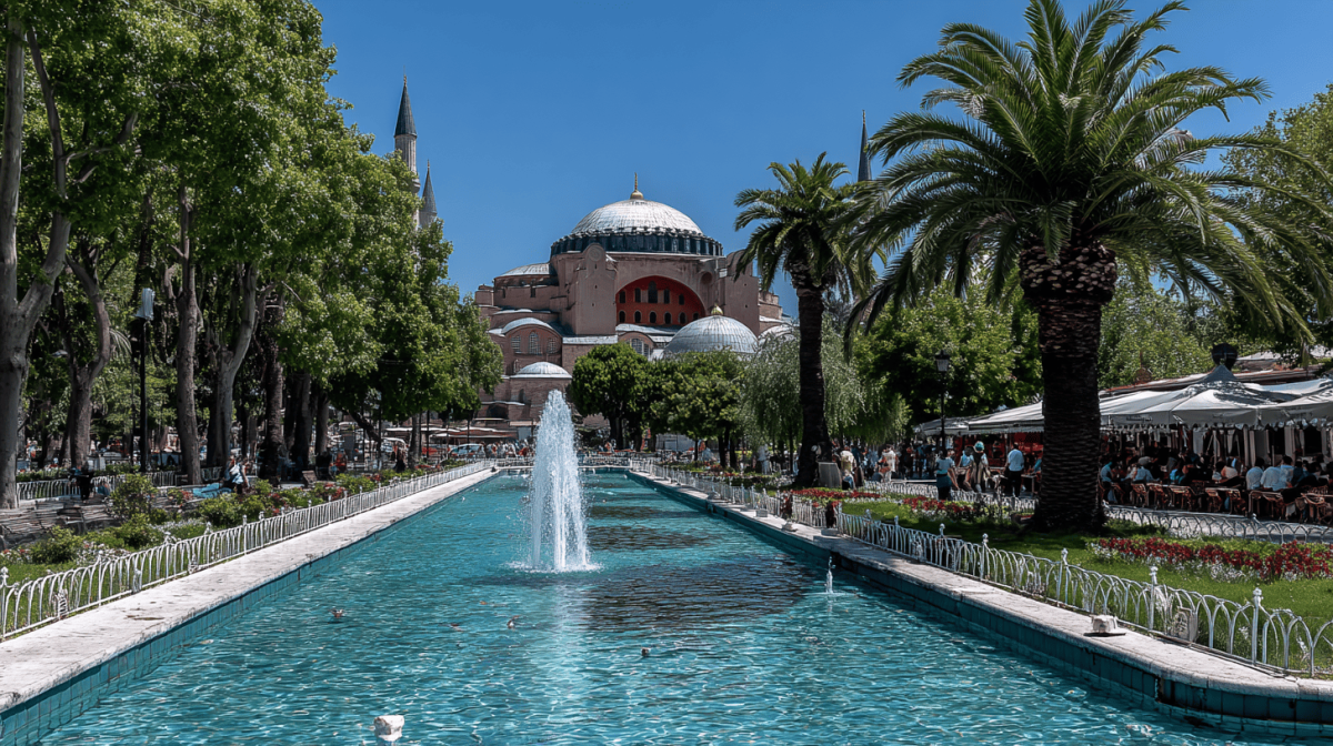 Вид на Голубую мечеть и Айя-Софию в районе Султанахмет — трансфер из аэропорта Стамбула